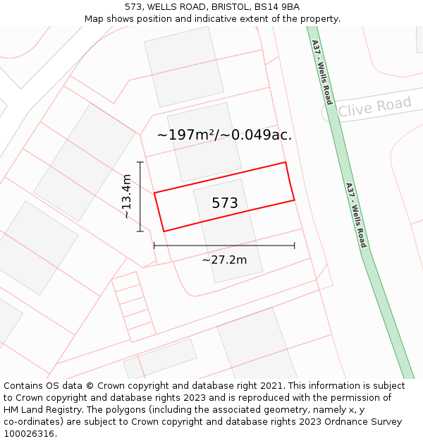 573, WELLS ROAD, BRISTOL, BS14 9BA: Plot and title map