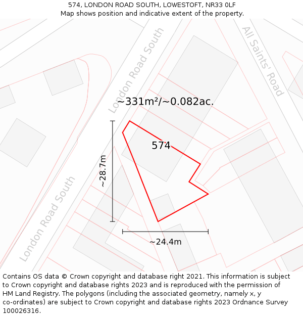 574, LONDON ROAD SOUTH, LOWESTOFT, NR33 0LF: Plot and title map