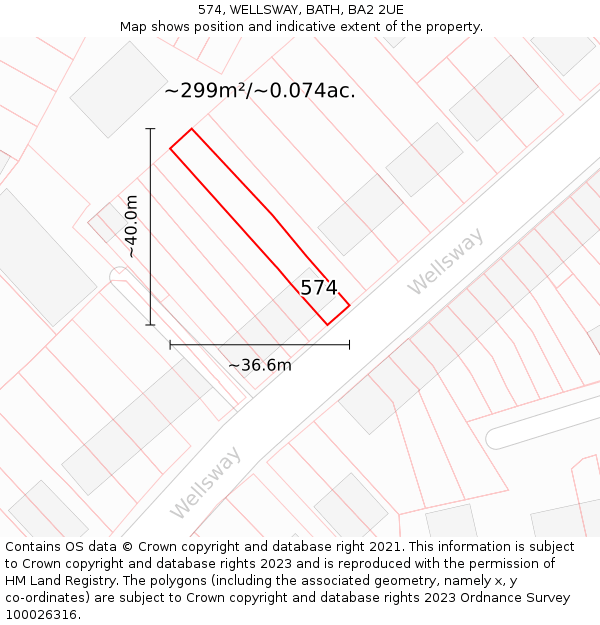 574, WELLSWAY, BATH, BA2 2UE: Plot and title map