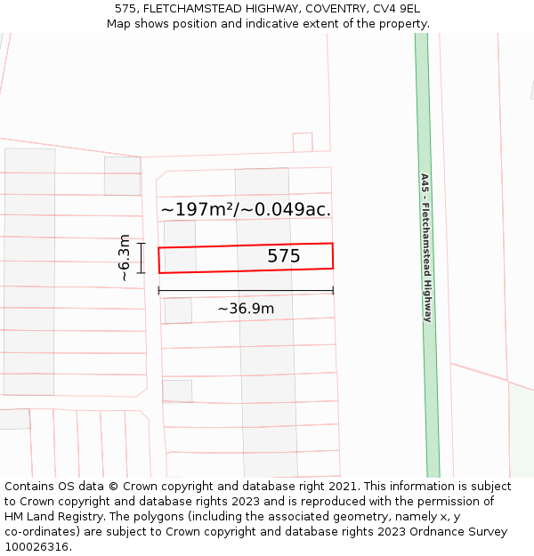 575, FLETCHAMSTEAD HIGHWAY, COVENTRY, CV4 9EL: Plot and title map