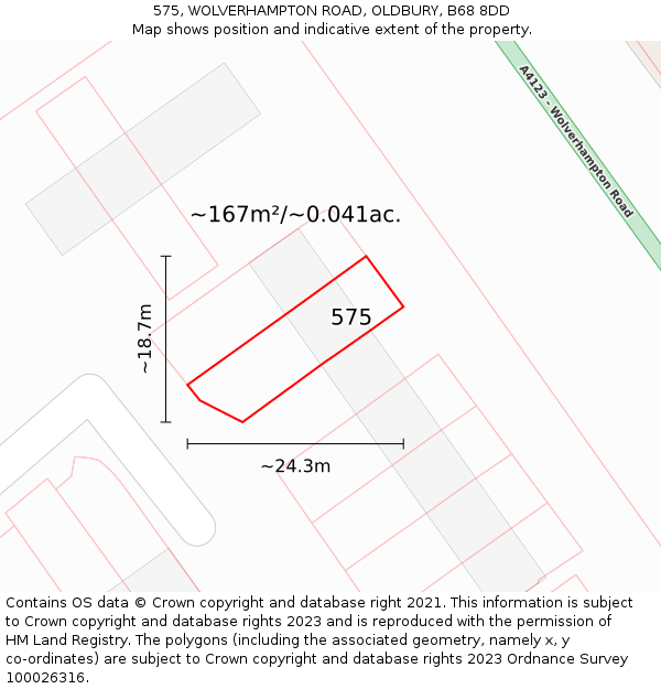 575, WOLVERHAMPTON ROAD, OLDBURY, B68 8DD: Plot and title map