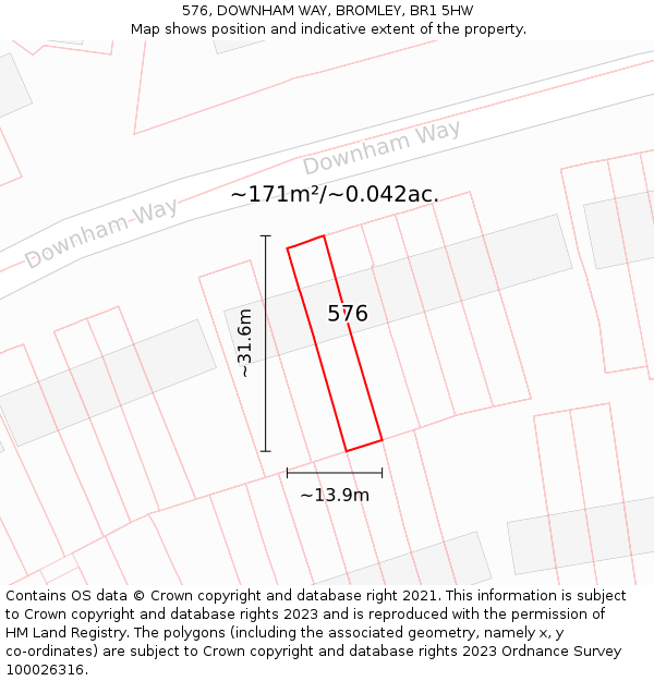 576, DOWNHAM WAY, BROMLEY, BR1 5HW: Plot and title map