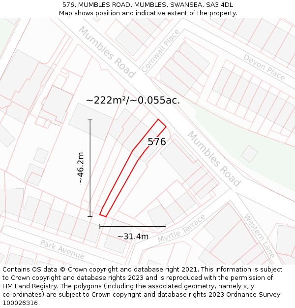 576, MUMBLES ROAD, MUMBLES, SWANSEA, SA3 4DL: Plot and title map