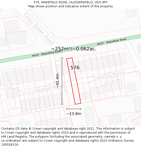 576, WAKEFIELD ROAD, HUDDERSFIELD, HD5 8PY: Plot and title map