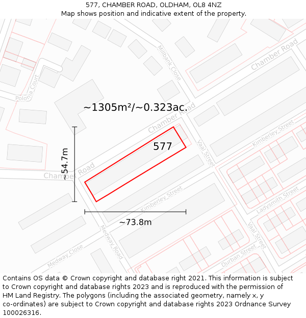 577, CHAMBER ROAD, OLDHAM, OL8 4NZ: Plot and title map