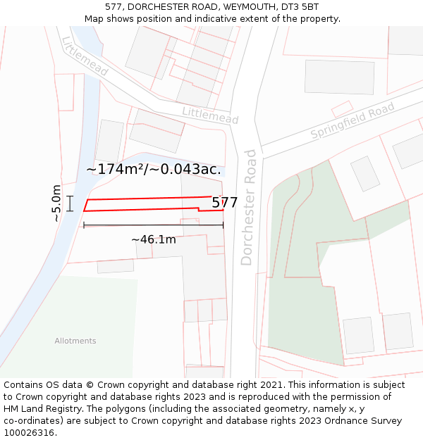 577, DORCHESTER ROAD, WEYMOUTH, DT3 5BT: Plot and title map