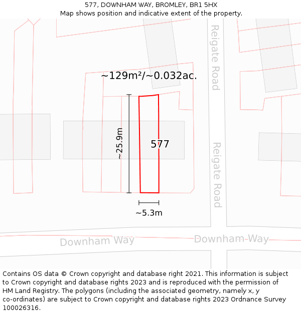 577, DOWNHAM WAY, BROMLEY, BR1 5HX: Plot and title map