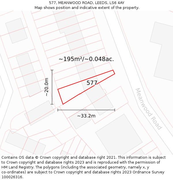 577, MEANWOOD ROAD, LEEDS, LS6 4AY: Plot and title map