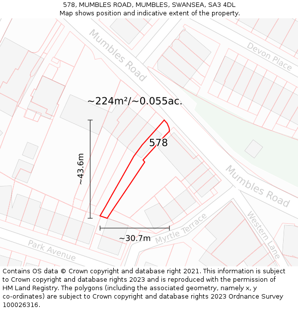 578, MUMBLES ROAD, MUMBLES, SWANSEA, SA3 4DL: Plot and title map