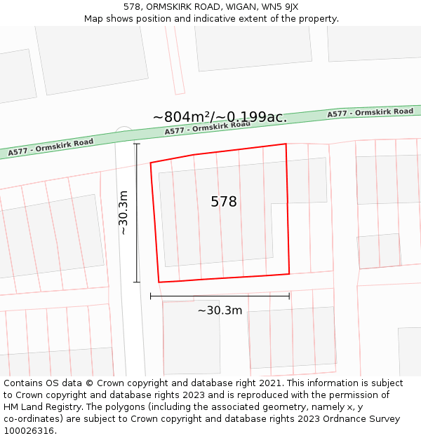 578, ORMSKIRK ROAD, WIGAN, WN5 9JX: Plot and title map
