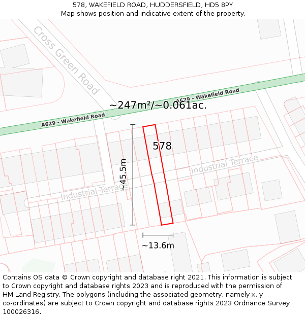 578, WAKEFIELD ROAD, HUDDERSFIELD, HD5 8PY: Plot and title map