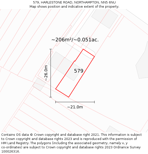579, HARLESTONE ROAD, NORTHAMPTON, NN5 6NU: Plot and title map