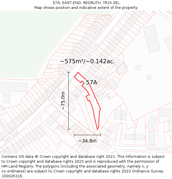 57A, EAST END, REDRUTH, TR15 2EL: Plot and title map