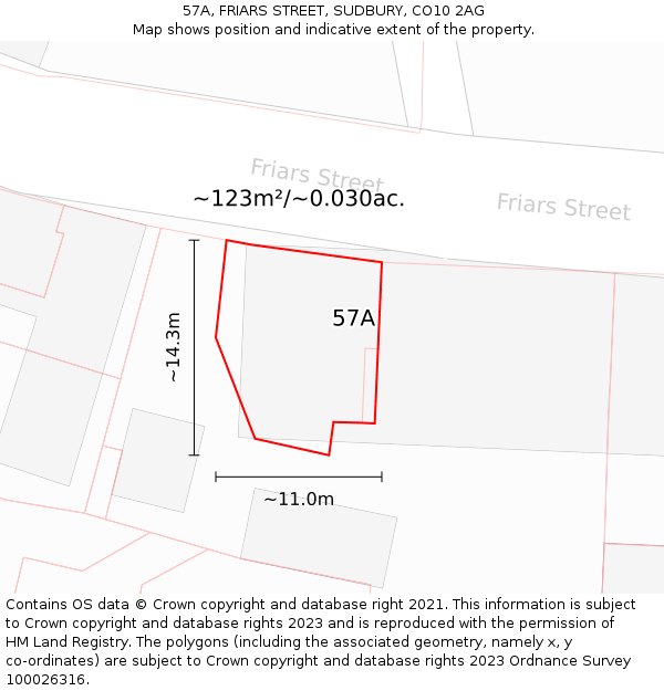 57A, FRIARS STREET, SUDBURY, CO10 2AG: Plot and title map