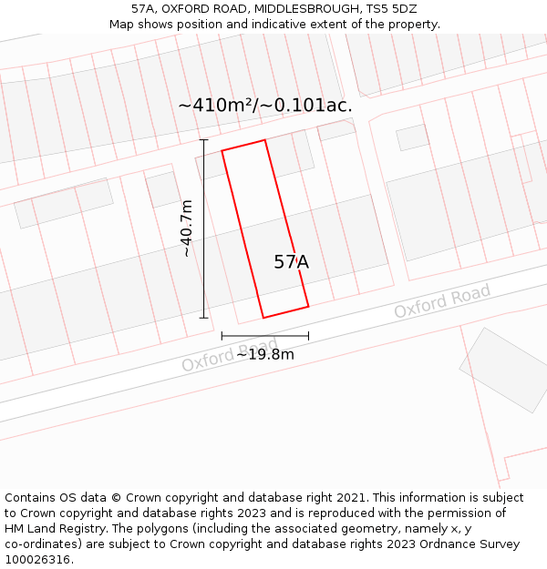 57A, OXFORD ROAD, MIDDLESBROUGH, TS5 5DZ: Plot and title map
