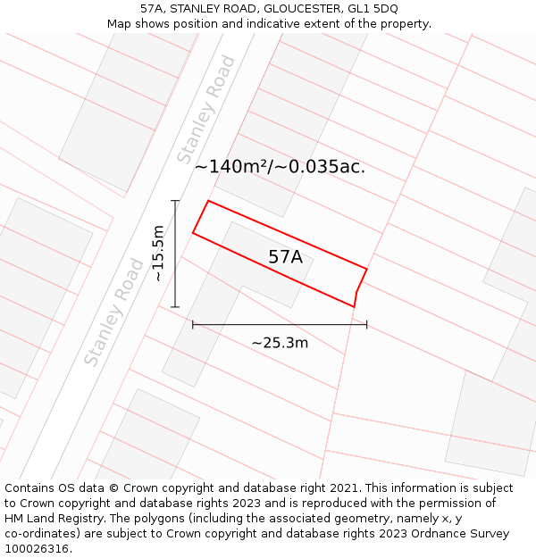 57A, STANLEY ROAD, GLOUCESTER, GL1 5DQ: Plot and title map