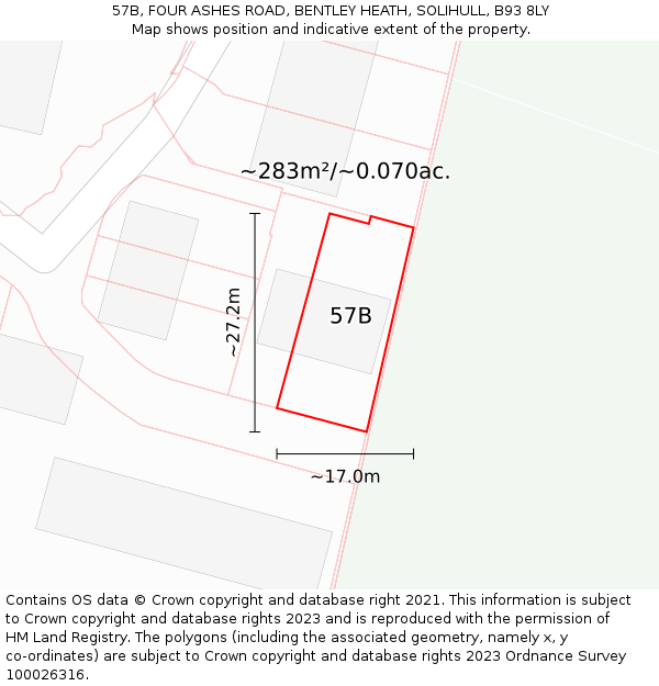 57B, FOUR ASHES ROAD, BENTLEY HEATH, SOLIHULL, B93 8LY: Plot and title map