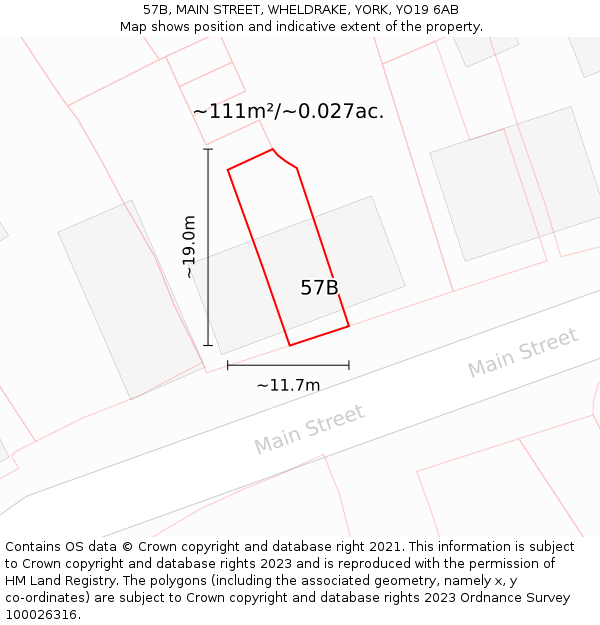 57B, MAIN STREET, WHELDRAKE, YORK, YO19 6AB: Plot and title map
