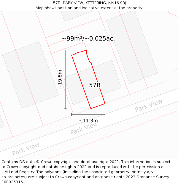 57B, PARK VIEW, KETTERING, NN16 9RJ: Plot and title map
