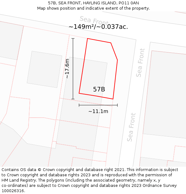 57B, SEA FRONT, HAYLING ISLAND, PO11 0AN: Plot and title map