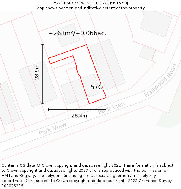 57C, PARK VIEW, KETTERING, NN16 9RJ: Plot and title map