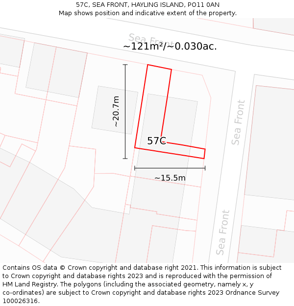 57C, SEA FRONT, HAYLING ISLAND, PO11 0AN: Plot and title map
