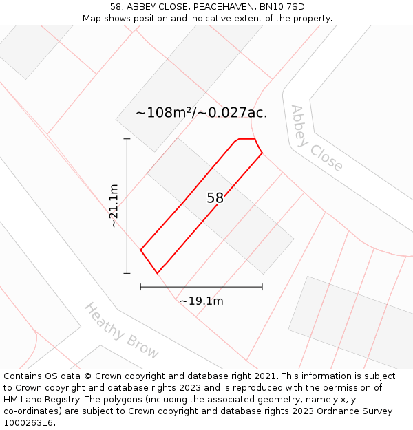 58, ABBEY CLOSE, PEACEHAVEN, BN10 7SD: Plot and title map