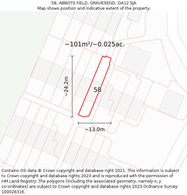 58, ABBOTS FIELD, GRAVESEND, DA12 5JA: Plot and title map