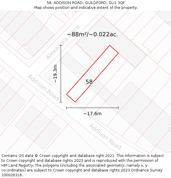 58, ADDISON ROAD, GUILDFORD, GU1 3QF: Plot and title map