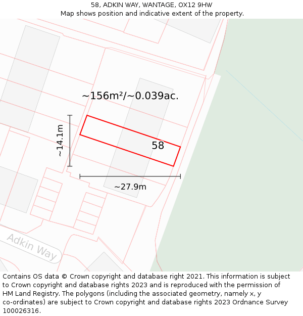 58, ADKIN WAY, WANTAGE, OX12 9HW: Plot and title map