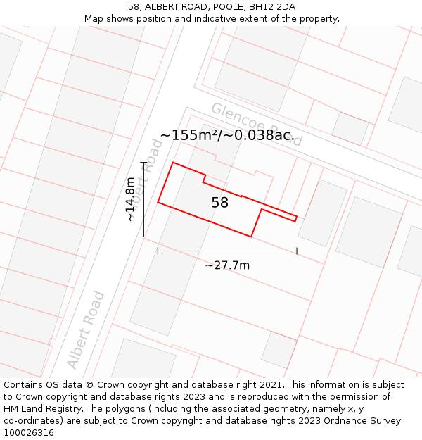 58, ALBERT ROAD, POOLE, BH12 2DA: Plot and title map