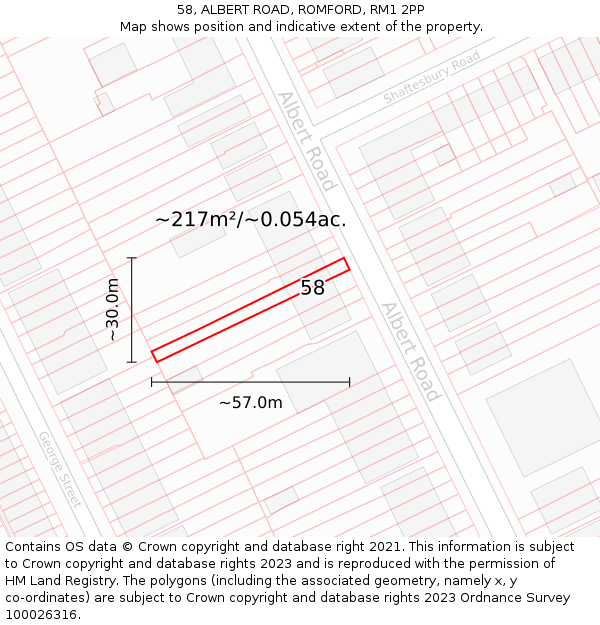 58, ALBERT ROAD, ROMFORD, RM1 2PP: Plot and title map