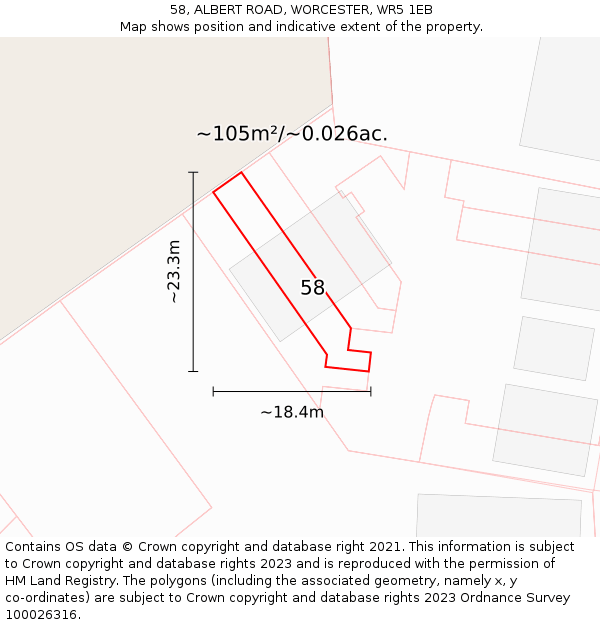 58, ALBERT ROAD, WORCESTER, WR5 1EB: Plot and title map