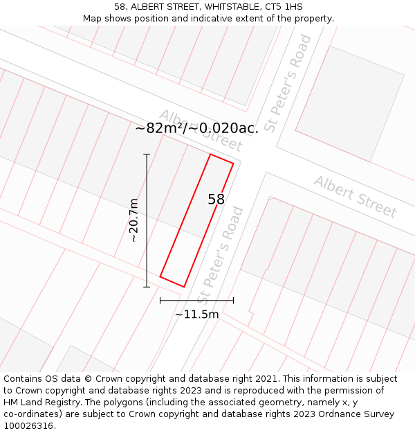 58, ALBERT STREET, WHITSTABLE, CT5 1HS: Plot and title map