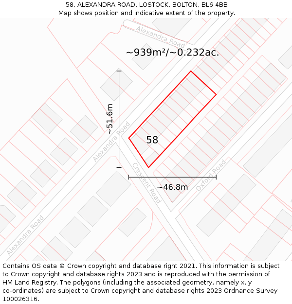 58, ALEXANDRA ROAD, LOSTOCK, BOLTON, BL6 4BB: Plot and title map