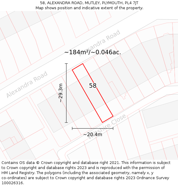 58, ALEXANDRA ROAD, MUTLEY, PLYMOUTH, PL4 7JT: Plot and title map