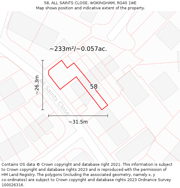 58, ALL SAINTS CLOSE, WOKINGHAM, RG40 1WE: Plot and title map