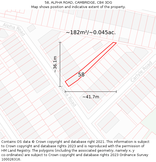 58, ALPHA ROAD, CAMBRIDGE, CB4 3DG: Plot and title map