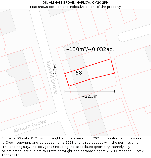 58, ALTHAM GROVE, HARLOW, CM20 2PH: Plot and title map