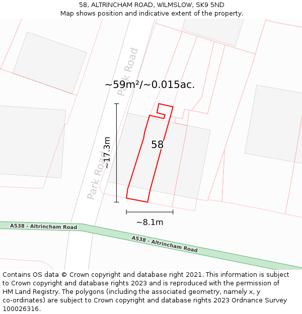 58, ALTRINCHAM ROAD, WILMSLOW, SK9 5ND: Plot and title map