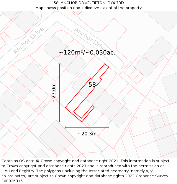 58, ANCHOR DRIVE, TIPTON, DY4 7RD: Plot and title map