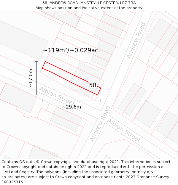 58, ANDREW ROAD, ANSTEY, LEICESTER, LE7 7BA: Plot and title map