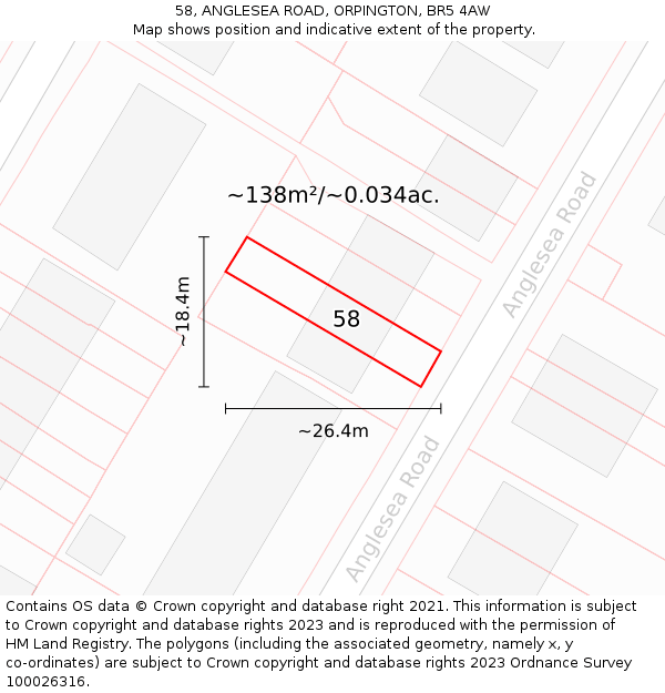 58, ANGLESEA ROAD, ORPINGTON, BR5 4AW: Plot and title map