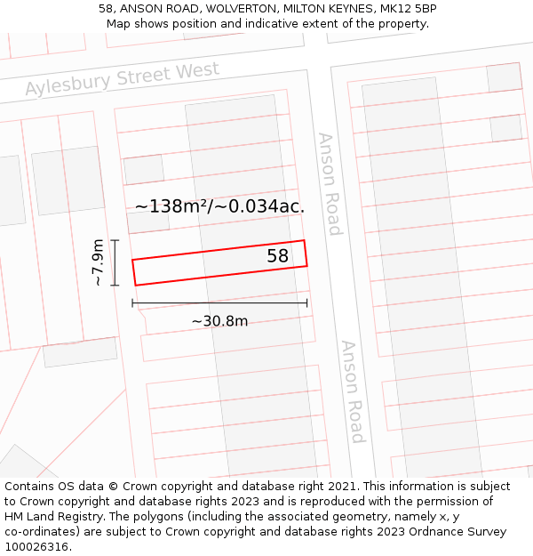 58, ANSON ROAD, WOLVERTON, MILTON KEYNES, MK12 5BP: Plot and title map