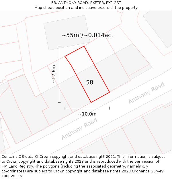 58, ANTHONY ROAD, EXETER, EX1 2ST: Plot and title map