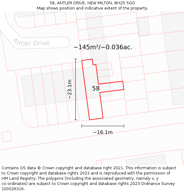 58, ANTLER DRIVE, NEW MILTON, BH25 5GG: Plot and title map