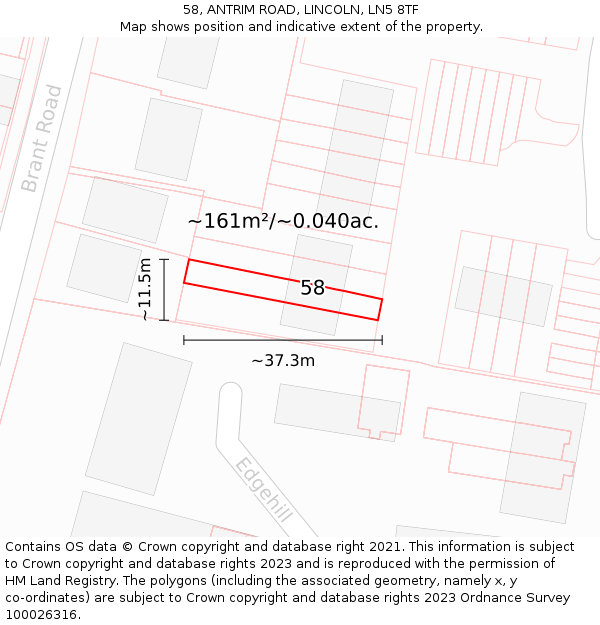 58, ANTRIM ROAD, LINCOLN, LN5 8TF: Plot and title map