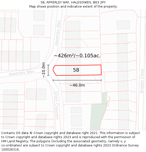 58, APPERLEY WAY, HALESOWEN, B63 2PY: Plot and title map