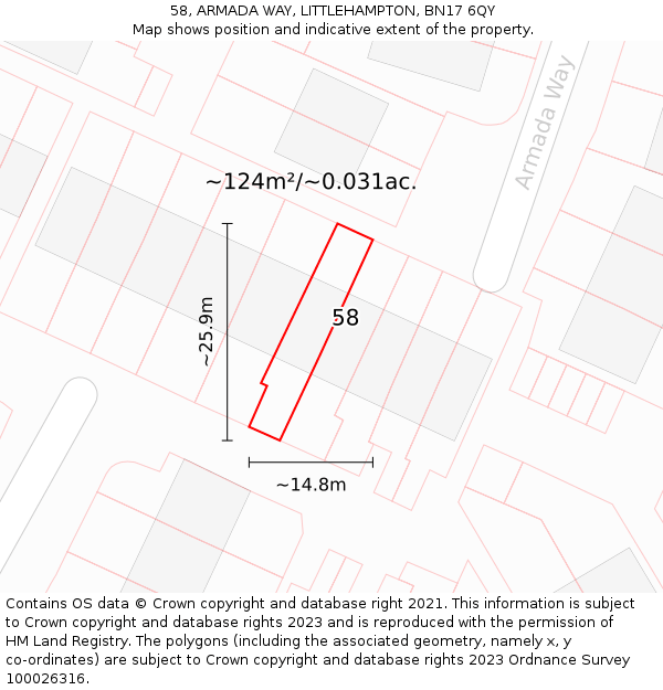 58, ARMADA WAY, LITTLEHAMPTON, BN17 6QY: Plot and title map