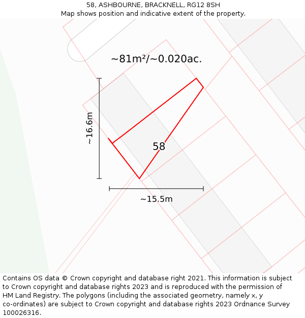 58, ASHBOURNE, BRACKNELL, RG12 8SH: Plot and title map